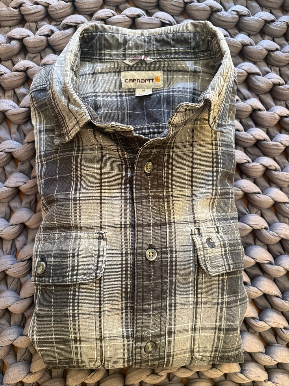 Carhartt Men's Brown and Cream Plaid Long-Sleeve Heavyweight Flannel Shirt